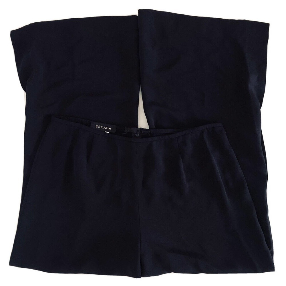 Escada | Wide Leg Slit Crop Pants Womens Size 44 Navy Blue Silk Loose Fit